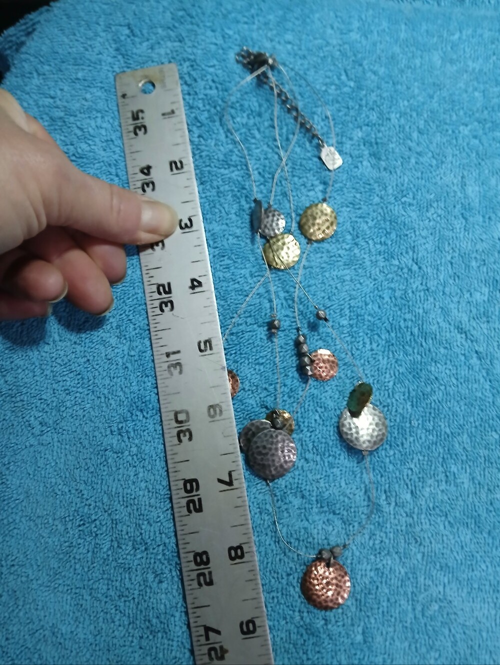 Rousi Multi-Tone Hammered Disc Necklace in Gold, Silver, Rose